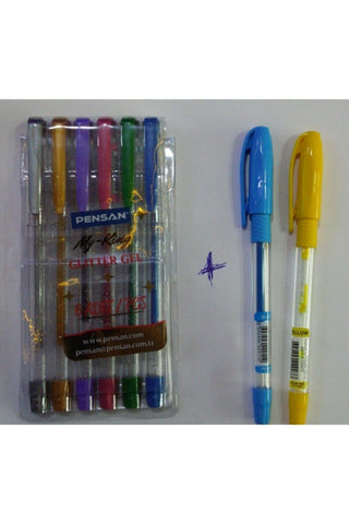 Simli Kalem 6 Renk + 2 Adet Neon Jel Kalem Hediyemiz