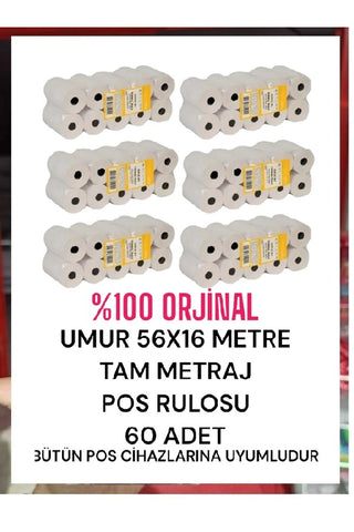 UMIX  56X16 TERMAL  RULO      YAZARKASA  VE POST İCİN ..(6 PAKET + 60 RULO )
