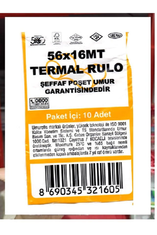 UMIX  56X16 TERMAL  RULO      YAZARKASA  VE POST İCİN  ( 30 RULO )