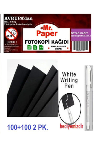 Siyah A4 90 Gr Fotokopi   kagıdı   100 +100   2 pk. gönderilir ( beyaz jel kalem hediye )